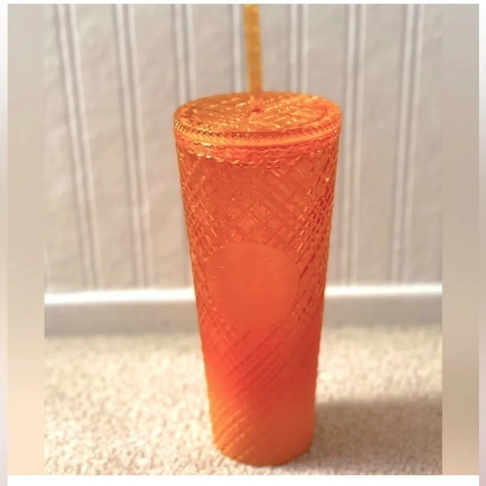 STARBUCKS Jeweled Patterned Tangerine Orange Tumbler Cold Cup Venti 24oz NEW NWT